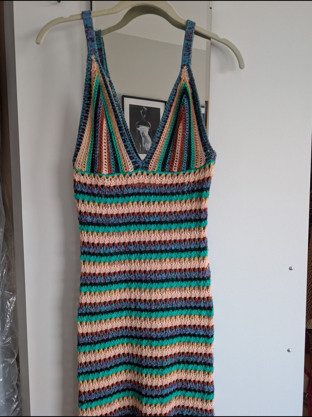 Zara Multicolor Striped Knit Crochet Midi Dress Size M